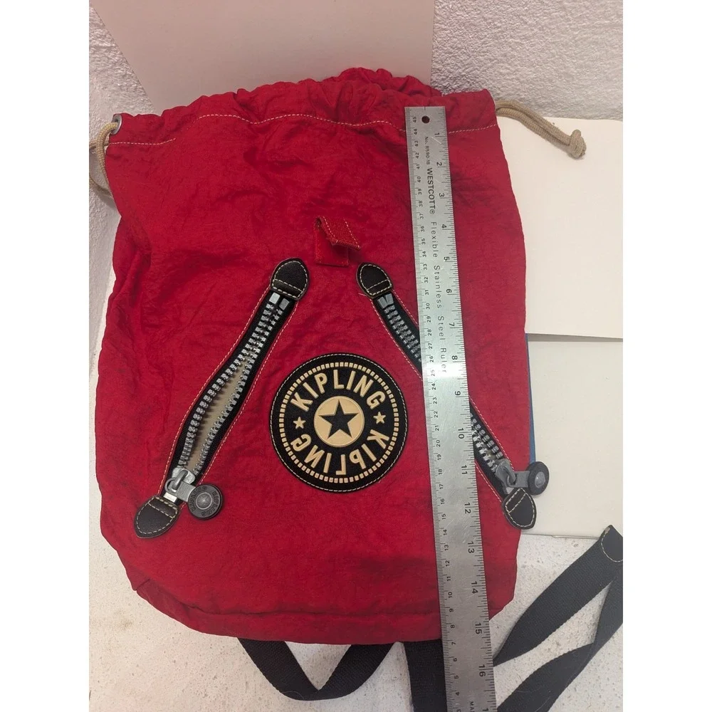 Kipling Red Nylon Drawstring Backpack Vintage Y2K Style Travel School Bag